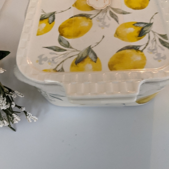 Lemon Print Porcelain 3 in 1  Covered Casserole Lidded Baker Dish New - Picture 3 of 8